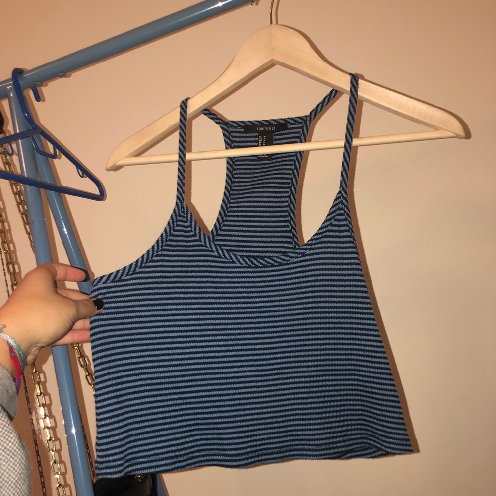Forever 21 Black and Blue Striped Tank Top